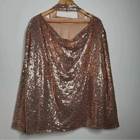 ELOQUII Elements Rose Gold Cowl Back Sequin Top Size 22 - Picture 6 of 8